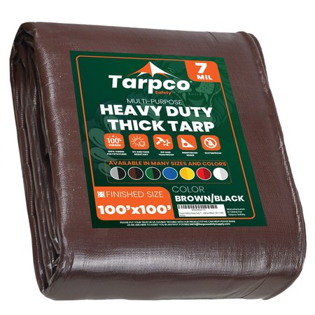 TARPCO SAFETY 100 ft L x 0.5 mm H x 100 ft W Heavy Duty 7 Mil Tarp, Brown/Black, Polyethylene TS-202-100X100